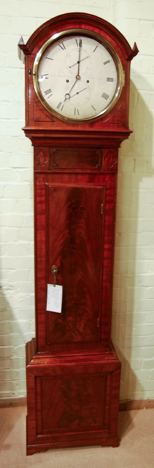 fig 1. Scottish Regency Period Mahogany Long Case Semi Regulator Clock with Silvered Dial by James Howden & Co, Edinburgh