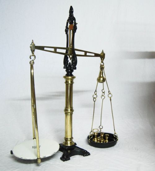 fig 1. Set of Victorian Dairy Beam Scales by W&T Avery with Brass Weights