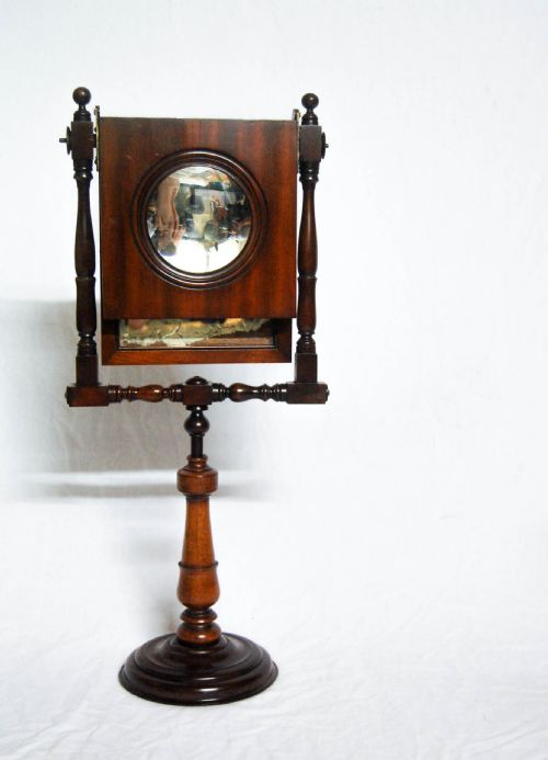 Large Georgian Mahogany Zograscope Optical Viewer with Turned Base & Struts