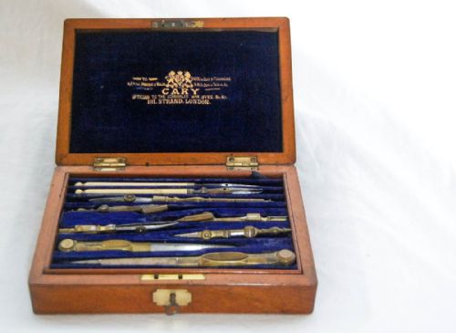 Mid-victorian Mahogany Cased Drawing Instrument Set by Cary, 181 the Strand, London