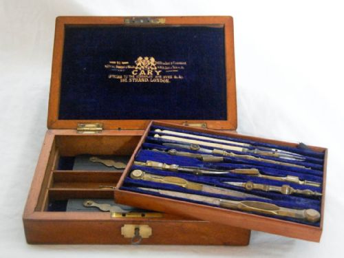 fig 2. Mid-Victorian Mahogany Cased Drawing Instrument Set by Cary, 181 The Strand, London