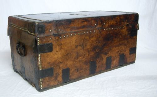 fig 5. Late Eighteenth Century Napoleonic Period Leather Bound Campaign Trunk by Thomas Griffith, London.