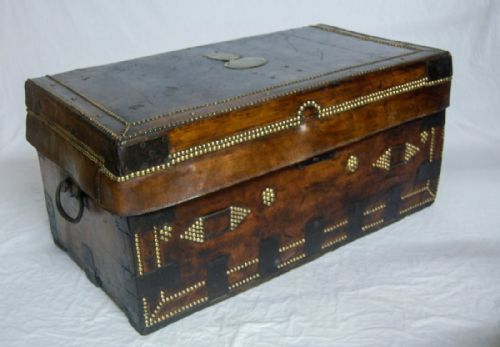 fig 6. Late Eighteenth Century Napoleonic Period Leather Bound Campaign Trunk by Thomas Griffith, London.