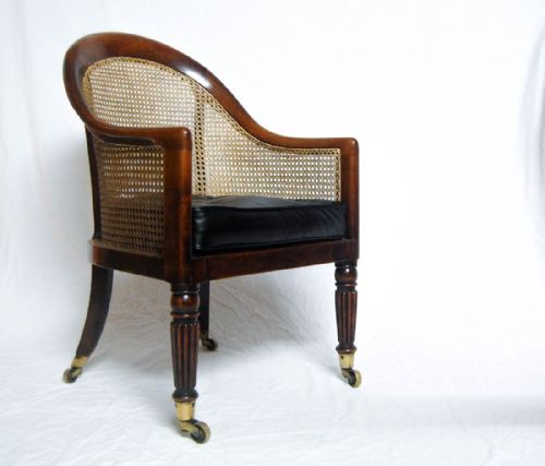 Rare Regency Mahogany Bergere Library Tub Chair Attributed to Gillows of Lancaster