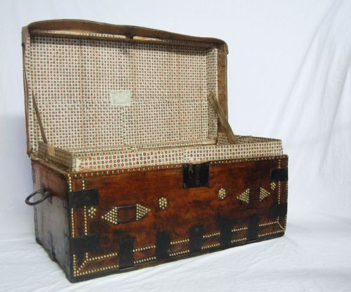 fig 1. Late Eighteenth Century Napoleonic Period Leather Bound Campaign Trunk by Thomas Griffith, London.
