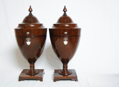 fig 1. Rare Pair of George III Mahogany Knife Urns with Satinwood & Ebony Inlay