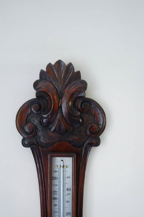 fig 2. Art Deco Period Carved Oak Aneroid Wheel Barometer with Dial Advertisement for Harry Hall, London