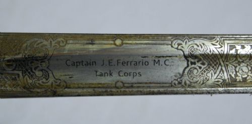 fig 2. World War One Period Britsh Royal Artillery Officer's Sword to JE Ferrario Double MC Winner, Tank Corps