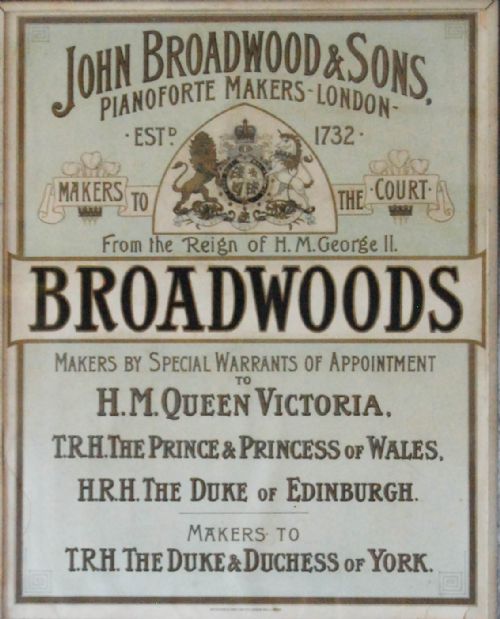 fig 1. Late Victorian Advertising Print for John Broadwood & Sons Piano Forte Makers, London