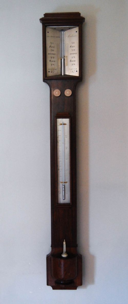 Early Victorian Rosewood Stick Barometer with Double Vernier & Bone Float by Jb & J Ronchetti Manchester