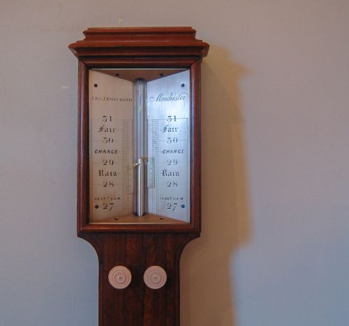 fig 1. Early Victorian Rosewood Stick Barometer with Double Vernier & Bone Float by JB & J Ronchetti Manchester
