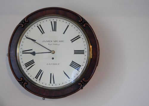 Early Victorian Drumhead Dial Wall Clock by James Mccabe, Royal Exchange, London