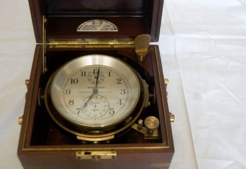 fig 1. World War Two Hamilton Model 21 Two Day Marine Chronometer in Original Case