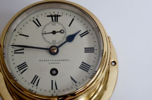 fig 1. Late Victorian Brass Cased Ship's Clock by Negretti & Zambra, London