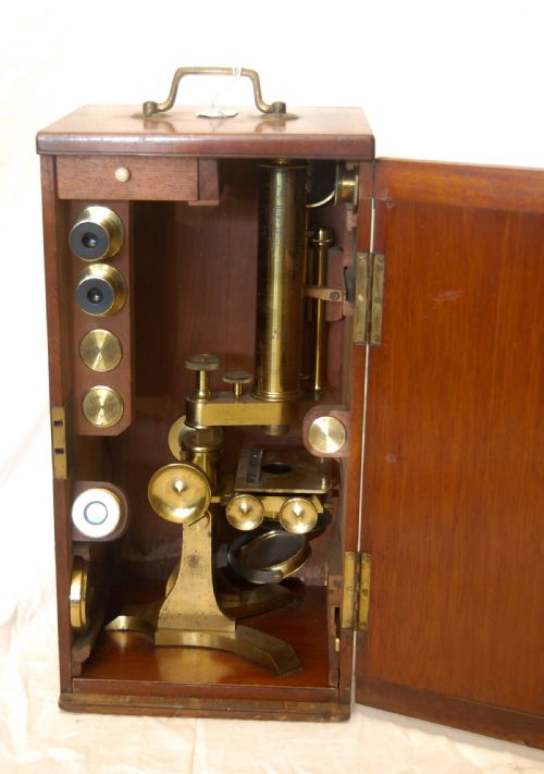 fig 2. Victorian Cased Monocular Microscope by Watson & Son, 313 High Holborn, London.