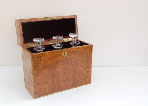 Pollard Oak Triple Decanter Case Presented to Lieut Re Treweeks Royal Navy of Hms Natal