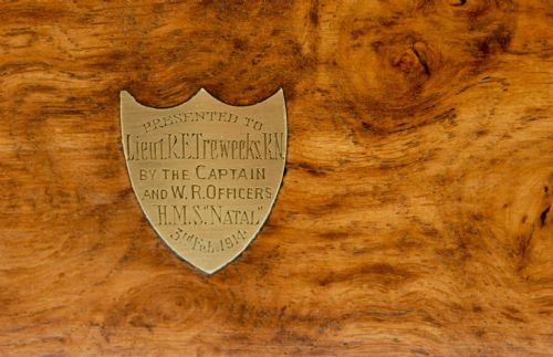 fig 5. Pollard Oak Triple Decanter Case Presented to Lieut RE Treweeks Royal Navy of HMS Natal