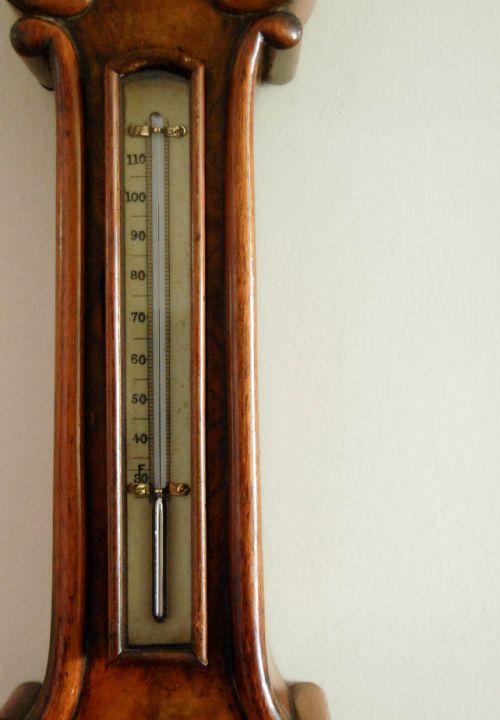 fig 2. Victorian Walnut Cased Miniature Wheel Barometer by Riddel & Co Belfast