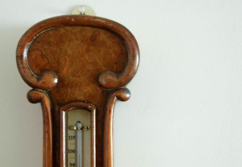 fig 3. Victorian Walnut Cased Miniature Wheel Barometer by Riddel & Co Belfast