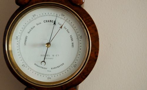 fig 5. Victorian Walnut Cased Miniature Wheel Barometer by Riddel & Co Belfast