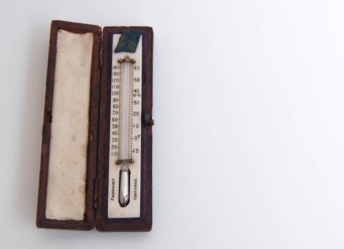 Small Edwardian Leather Cased Travelling Thermometer by We Pain of Cambridge