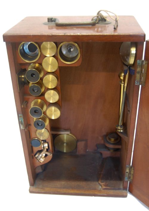 fig 1. Victorian Cased Challenge Model Microscope by Swift & Son, 81 Tottenham Court Road, London