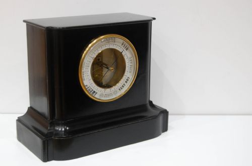 fig 2. Early Bourdon Aneroid Mantel Barometer in Ebonised Wood Case
