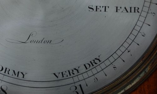 fig 3. George III Period Satinwood Wheel Barometer by James Long, Royal Exchange, London.