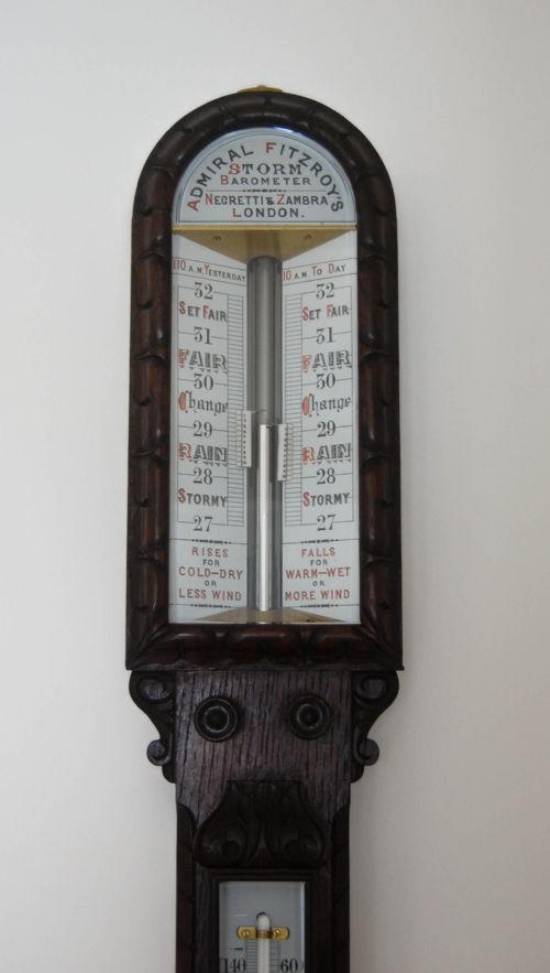 VICTORIAN CARVED OAK ADMIRAL FITZROYS STORM BAROMETER BY NEGRETTI ZAMBRA - ADDITIONAL PHOTO 1