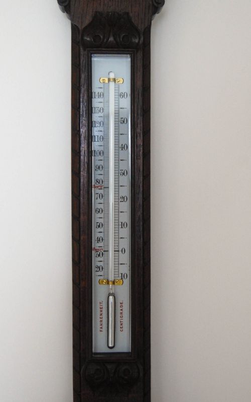 VICTORIAN CARVED OAK ADMIRAL FITZROYS STORM BAROMETER BY NEGRETTI ZAMBRA - ADDITIONAL PHOTO 2
