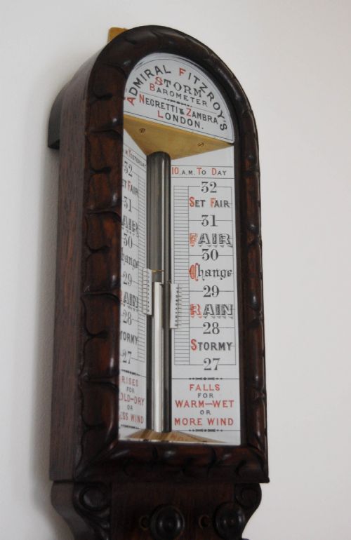 VICTORIAN CARVED OAK ADMIRAL FITZROYS STORM BAROMETER BY NEGRETTI ZAMBRA - ADDITIONAL PHOTO 4
