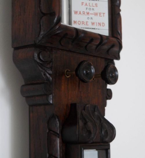 VICTORIAN CARVED OAK ADMIRAL FITZROYS STORM BAROMETER BY NEGRETTI ZAMBRA - ADDITIONAL PHOTO 6