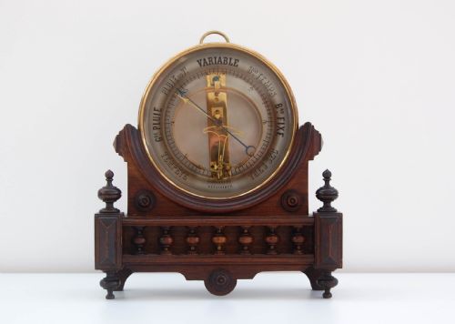 French Victorian Bourdon Aneroid Barometer on Stand by Jules Richard of Paris
