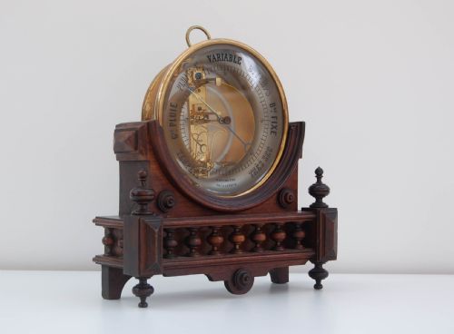fig 1. French Victorian Bourdon Aneroid Barometer on Stand by Jules Richard of Paris