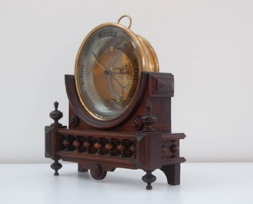 fig 3. French Victorian Bourdon Aneroid Barometer on Stand by Jules Richard of Paris
