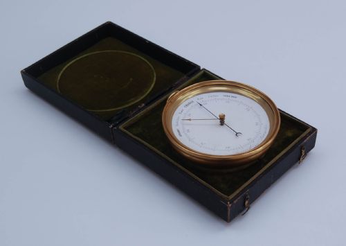 fig 1. Mid Victorian Vidi Aneroid Barometer in Original Leather Presentation Case
