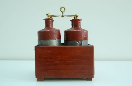 fig 2. Early Nineteenth Century Battery of Four Leyden Jars in Original Pine Case