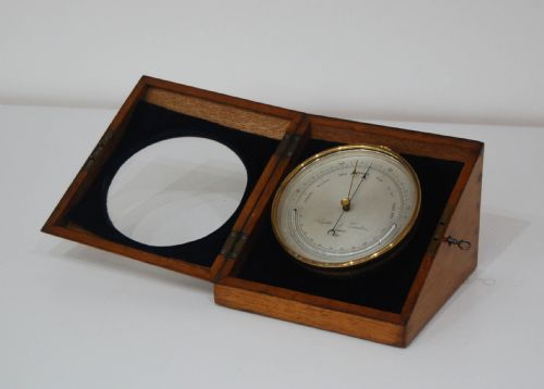 fig 3. Mid-Victorian Desk Aneroid Barometer in Oak Case by Negretti & Zambra