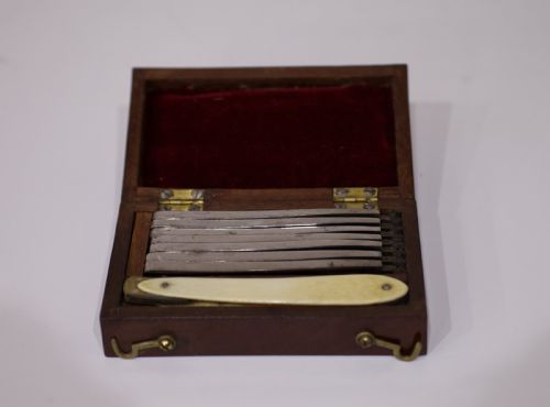 William IV Cased Set of Seven Day Cut Throat Razors by Sansom Harwood & Co Sheffield