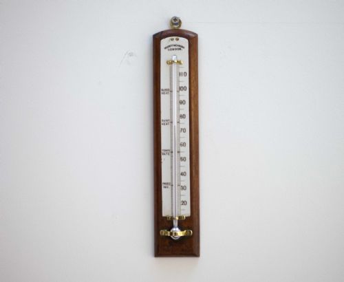 Victorian Oak & Ceramic Scale Wall Thermometer by Negretti & Zambra London