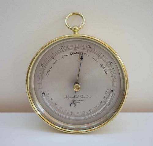 Mid Victorian Brass Cased Aneroid Barometer by Negretti & Zambra London