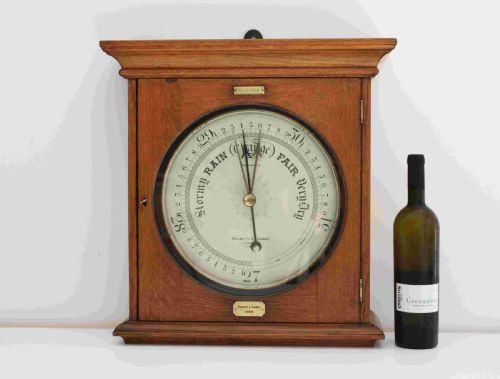 fig 1. Large Victorian Public Display Aneroid Barometer in Oak Case by Negretti & Zambra London