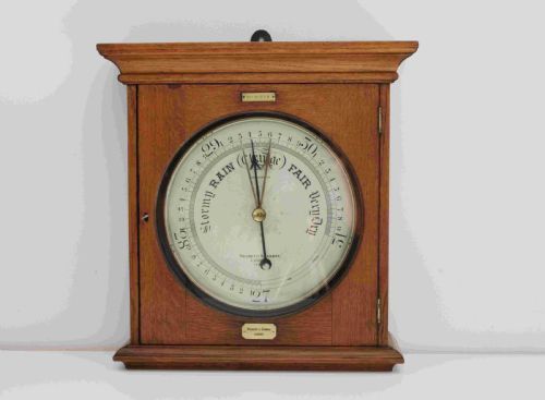 Large Victorian Public Display Aneroid Barometer in Oak Case by Negretti & Zambra London