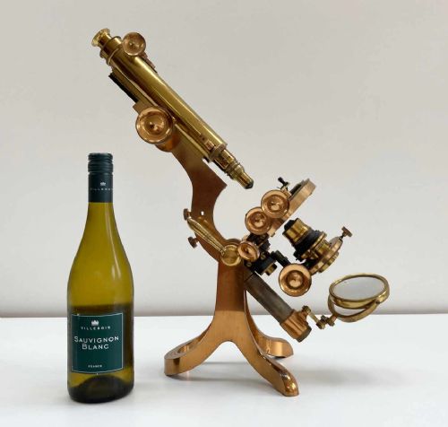 fig 1. Rare Victorian Cased Premiere Model Binocular Microscope by Henry Crouch London