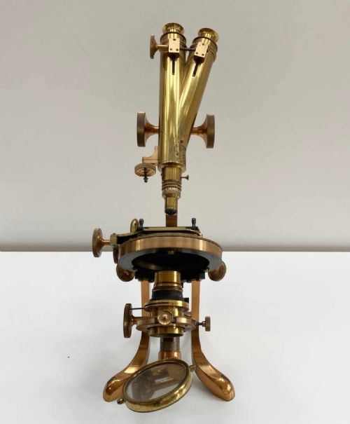 fig 2. Rare Victorian Cased Premiere Model Binocular Microscope by Henry Crouch London
