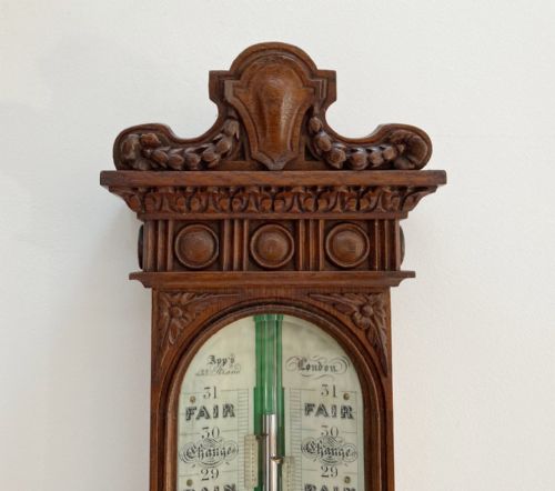 fig 1. Victorian Golden Oak Stick Barometer by Alfred Apps 433 The Strand London