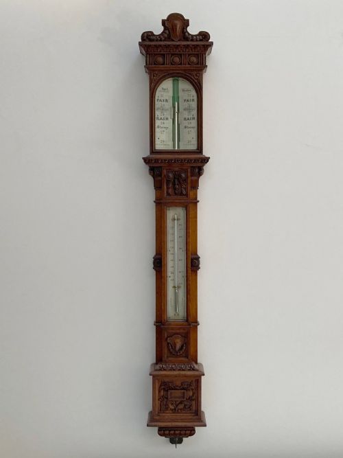 Victorian Golden Oak Stick Barometer by Alfred Apps 433 the Strand London