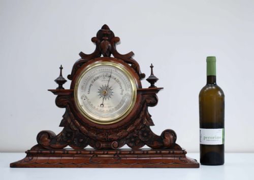 fig 1. Large Victorian Aneroid Barometer in Carved Walnut Display by James Pitkin London