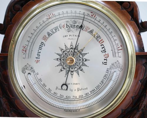 fig 2. Large Victorian Aneroid Barometer in Carved Walnut Display by James Pitkin London