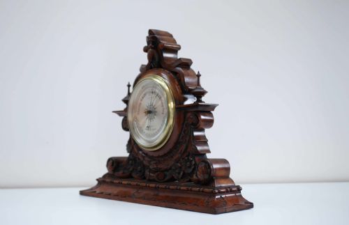 fig 4. Large Victorian Aneroid Barometer in Carved Walnut Display by James Pitkin London
